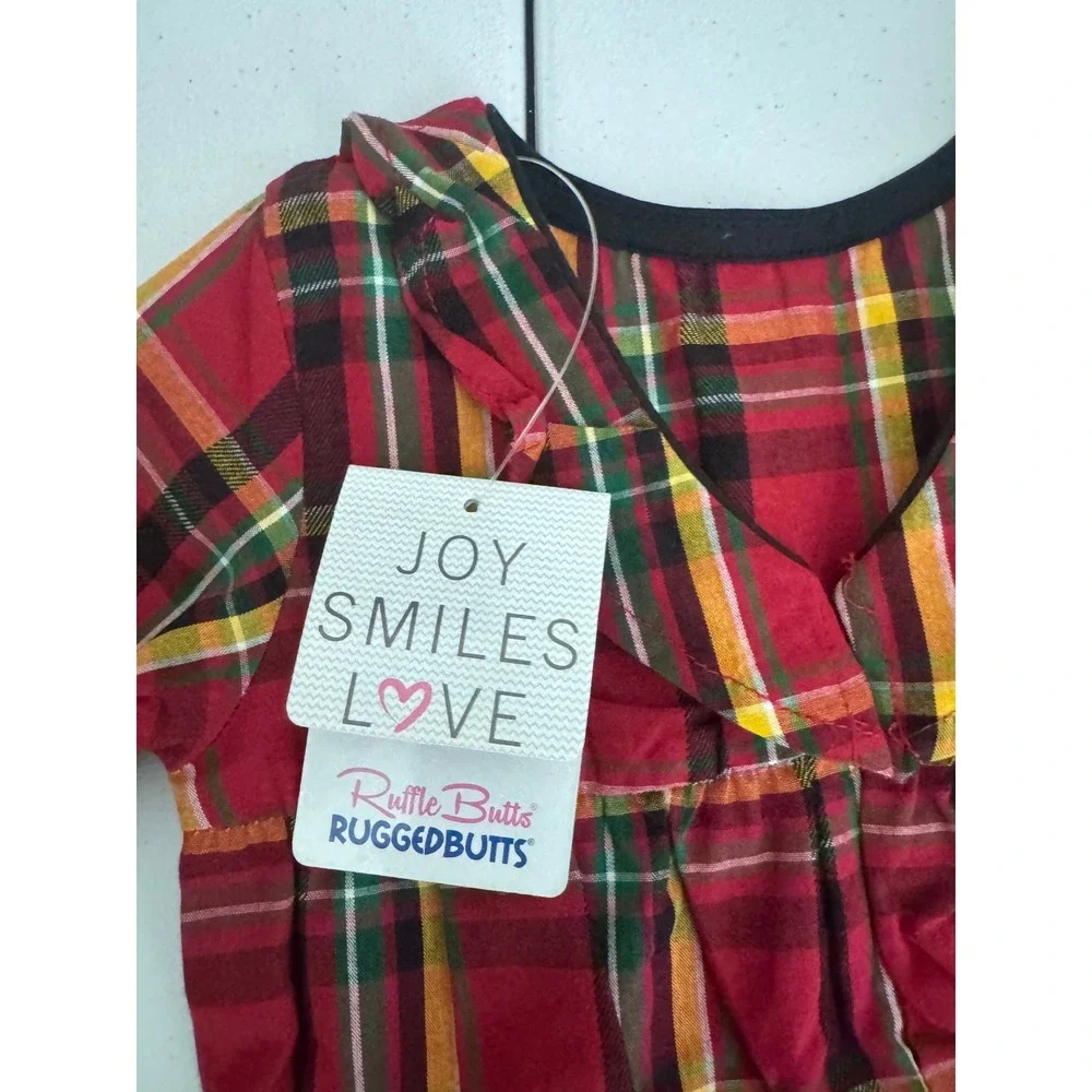 RuffleButts Remington Plaid V-Back Bubble Romper Red Tartan 0-3m ROWPL00-BBRM gf